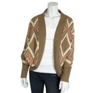 TOBI Women’s Beige Multi Tribal Aztec Knit Cocoon Cardigan Sweater